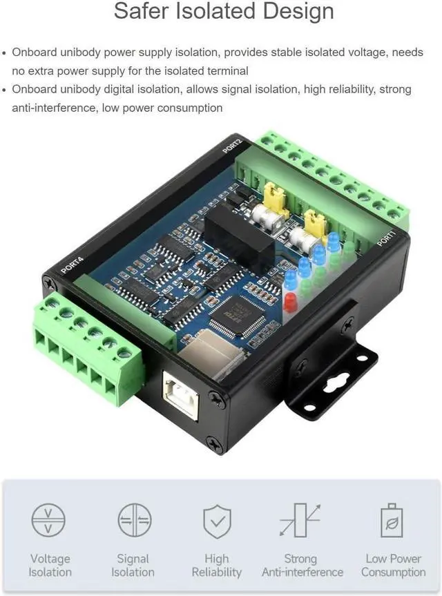 Alt view image 5 of 7 - TUOPUONE Industrial Isolated USB to RS232/485 Converter, Original FT4232HL Chip, Supports USB to 2-Ch RS232 + 2-Ch RS232/485, Wall-Mount & Rail-Mount Support (USB to 4CH RS232/485)
