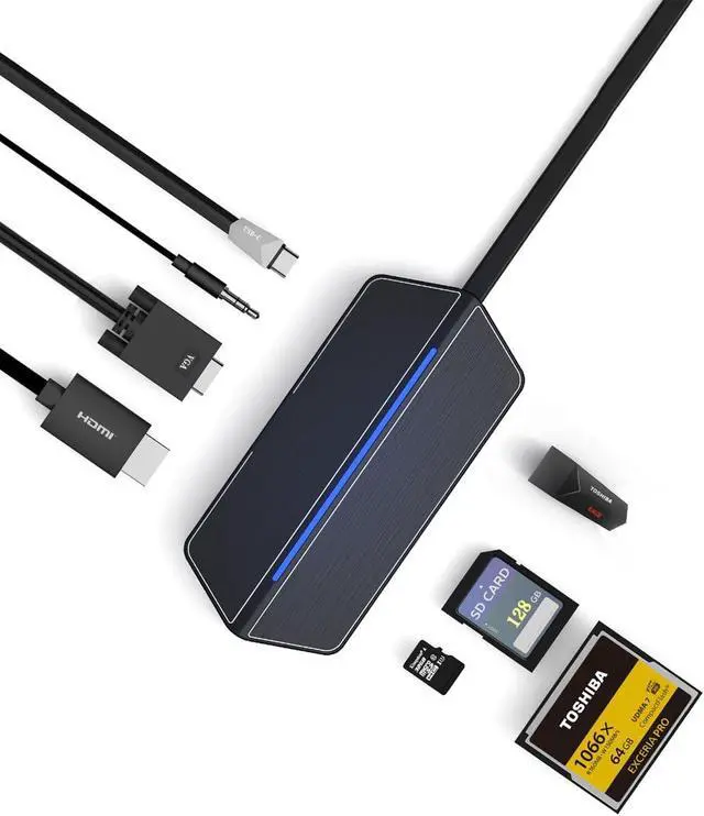 Alt view image 2 of 7 - USB 3.1 Type C Hub for MacBook, with USB PD (Power Delivery) for Quick Charging, 4K HDMI (60Hz), VGA Output and Memory Card Readers