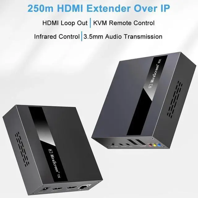 Alt view image 2 of 7 - HDMI KVM Extender Over IP RJ45 Ethernet Network 1080P 60Hz Up to 250M HDMI USB Mouse Keyboard Extender Over UTP/STP CAT5 CAT6 for PC
