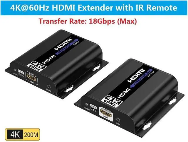 Alt view image 2 of 7 - 4K@60Hz HDMI Extender LKV483, Up to 394ft (120m) Over Ethernet TCP/IP RJ45 Cat5/5e/6 Extender with IR Remote,18Gbps Rate Video Transmitter Receiver Kit for HDTV STB PS3, Supports HDCP 1.4/2.2