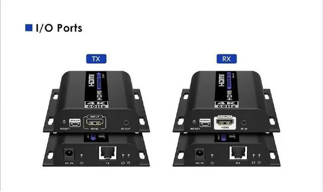 Alt view image 7 of 7 - 4K@60Hz HDMI Extender LKV483, Up to 394ft (120m) Over Ethernet TCP/IP RJ45 Cat5/5e/6 Extender with IR Remote,18Gbps Rate Video Transmitter Receiver Kit for HDTV STB PS3, Supports HDCP 1.4/2.2