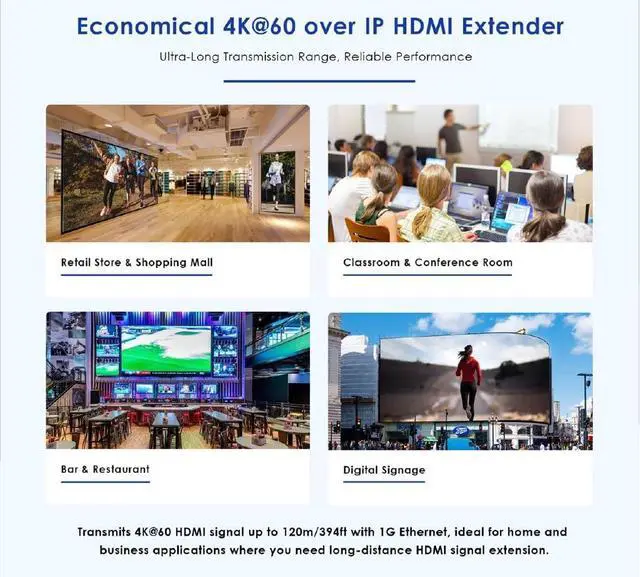 Alt view image 5 of 7 - 4K@60Hz HDMI Extender LKV483, Up to 394ft (120m) Over Ethernet TCP/IP RJ45 Cat5/5e/6 Extender with IR Remote,18Gbps Rate Video Transmitter Receiver Kit for HDTV STB PS3, Supports HDCP 1.4/2.2