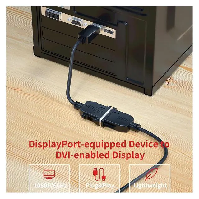 Alt view image 7 of 7 - DisplayPort to DVI Cable 1080P DP to DVI-D Monitor Cable DisplayPort in to DVI Out Converter Adapter Compatible with The N-vidia H-P D-ell A-sus(Male to Male 180CM)
