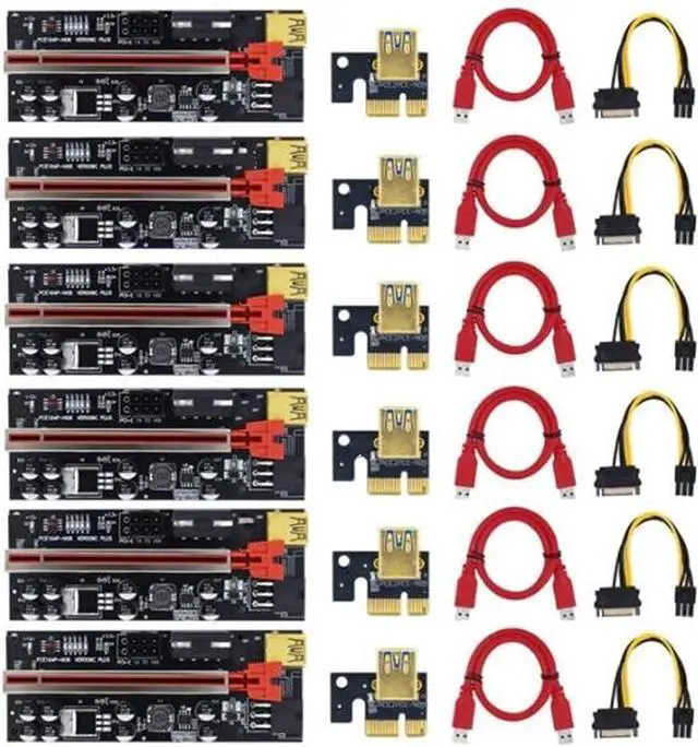 Main image of 6Pcs VER009C Plus USB3.0 PCI-E Riser Express 1X to 16X Extender Riser Card SATA 15Pin to 6Pin Power