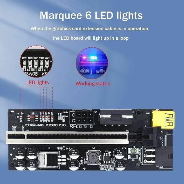 Alt view image 7 of 7 - 6Pcs VER009C Plus USB3.0 PCI-E Riser Express 1X to 16X Extender Riser Card SATA 15Pin to 6Pin Power