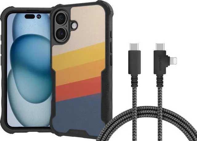 Main image of Smartish iPhone 16 MagSafe Case + USB C Lightning Cable Combo - 6 Foot Fabric Wrapped Fast Charging Cable + Magnetic Protective Case (Gripzilla) for Apple iPhone 16