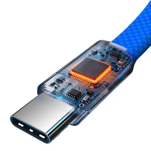 Alt view image 4 of 5 - USB C Flat Cable USB C 100W 480Mbps High-Speed Transfer Type C Cable(Blue)