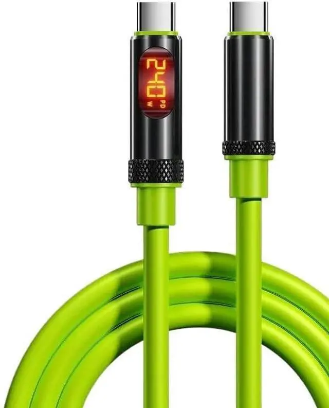 Main image of 240W USB C to Type C Cable L1/ED Display Fast Cables t2y>pe-c PD 27W Data Cords(2M,Green-C to C)
