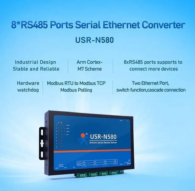 Alt view image 3 of 5 - 8 RS485 Ports Serial Ethernet Converter USR-N580 X 1 Set