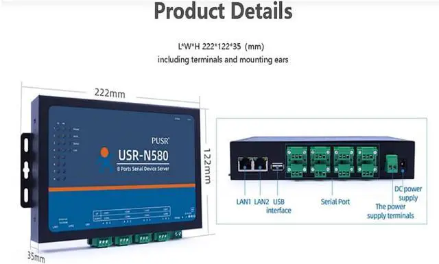 Alt view image 5 of 5 - 8 RS485 Ports Serial Ethernet Converter USR-N580 X 1 Set