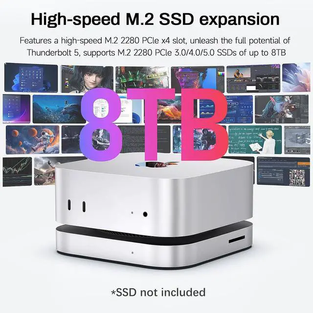 Alt view image 3 of 7 - Mate Mini-B 80Gbps Mac mini M4 Dock & Stand, Up to 8TB NVMe SSD Expansion, PD3.0 Port, SD4.0 Card Reader, 2.5G LAN, 2*USB-A 5Gbps for Laptops/Desktop PC/Mini PC