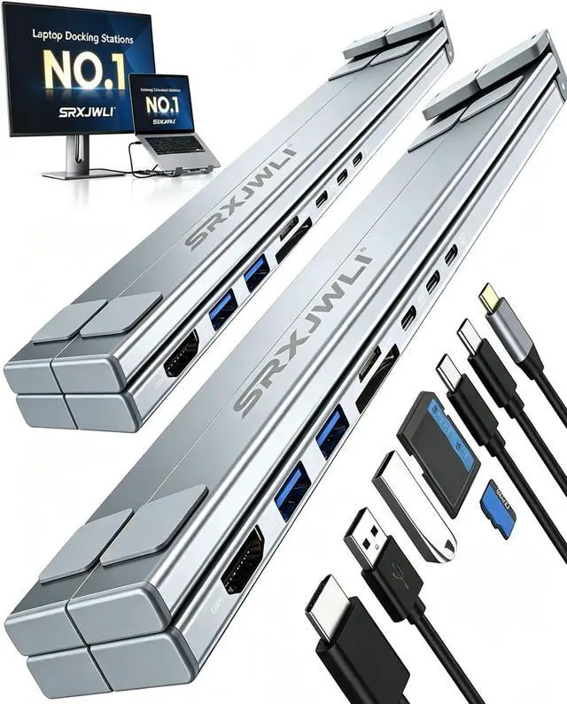 Main image of USB-C Docking Station Laptop Stand with 4K HDMI, Universal Dual Display Dock, Adjustable Aluminum Laptop Stand, Fast Data Transfer, Dual Monitor Support for MacBook Pro/Air/Dell/HP/Surface(2pcs)