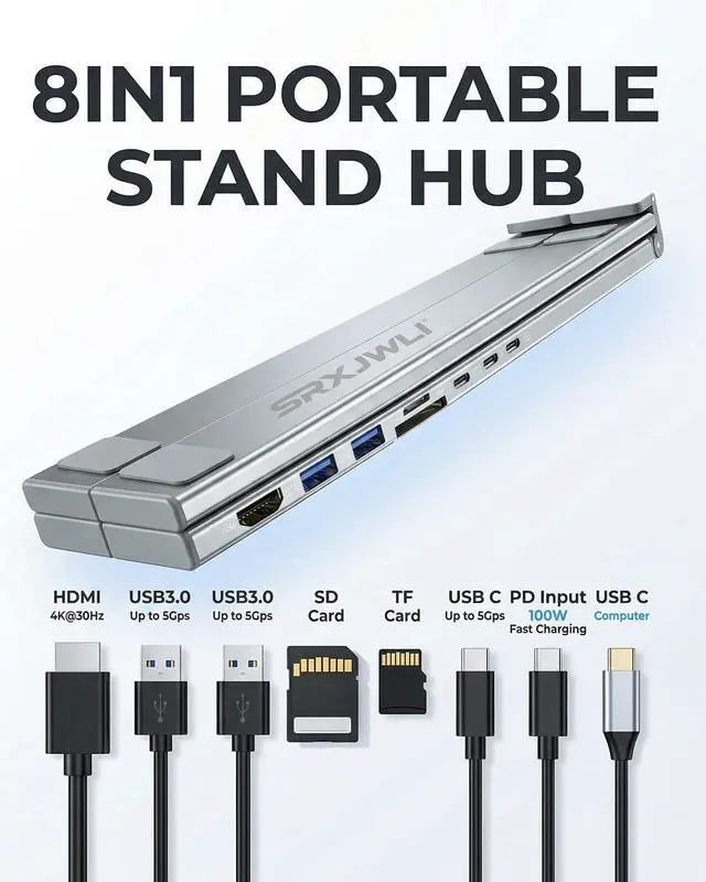 Alt view image 3 of 7 - USB-C Docking Station Laptop Stand with 4K HDMI, Universal Dual Display Dock, Adjustable Aluminum Laptop Stand, Fast Data Transfer, Dual Monitor Support for MacBook Pro/Air/Dell/HP/Surface(2pcs)