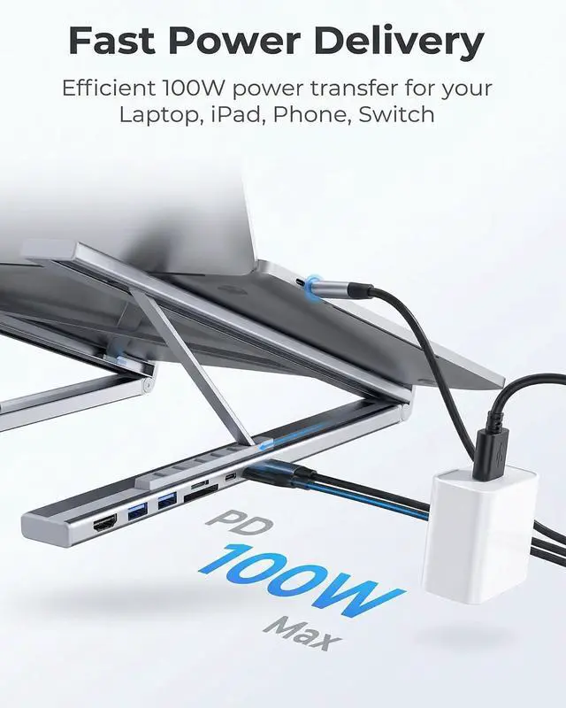 Alt view image 5 of 7 - USB-C Docking Station Laptop Stand with 4K HDMI, Universal Dual Display Dock, Adjustable Aluminum Laptop Stand, Fast Data Transfer, Dual Monitor Support for MacBook Pro/Air/Dell/HP/Surface(2pcs)