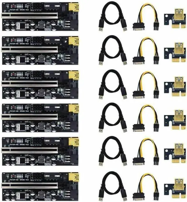 Alt view image 3 of 7 - 6Pcs VER009C Plus USB3.0 PCI-E Riser Express 1X to 16X Extender Riser Card SATA 15Pin to 6Pin Power