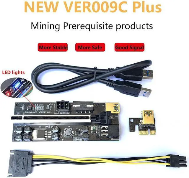 Alt view image 4 of 7 - 6Pcs VER009C Plus USB3.0 PCI-E Riser Express 1X to 16X Extender Riser Card SATA 15Pin to 6Pin Power