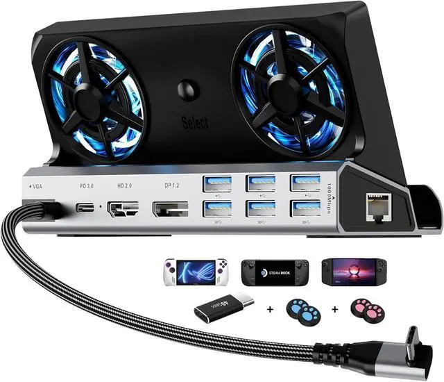 Main image of YCE Dual Fan Steam Deck Dock for Valve Steam Deck & OLED/Switch & 2/Asus ROG Ally & X/Lenovo Legion Go & S & 2/MSI Claw,Switch 2 Dock,Steam Deck Accessories,Light Black