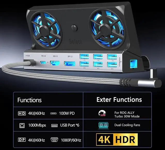 Alt view image 3 of 7 - YCE Dual Fan Steam Deck Dock for Valve Steam Deck & OLED/Switch & 2/Asus ROG Ally & X/Lenovo Legion Go & S & 2/MSI Claw,Switch 2 Dock,Steam Deck Accessories,Light Black