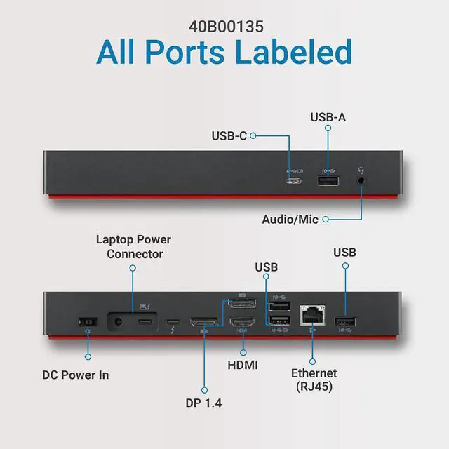 Alt view image 5 of 6 - 40B00135US ThinkPad Universal Thunderbolt 4 Dock - 100W Power Delivery, 8K or 4x4K Display Support, 40Gbps Transfer, 11 Ports, HDMI 2.1, DisplayPort 1.4, USB-C Docking Station