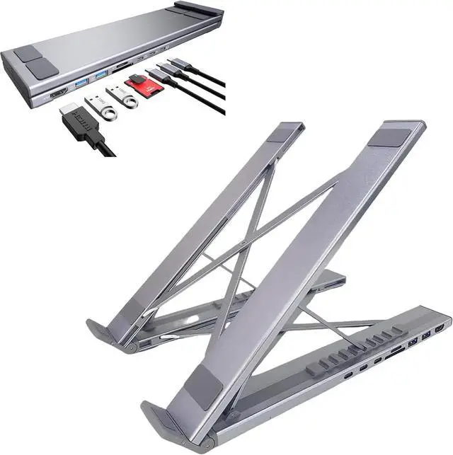 Main image of 2026 New 8-in-1 Laptop Stand Docking Station with 4K HDMI, Dual USB-A 3.0, USB-C, 100W PD Charging, SD/TF Card Reader