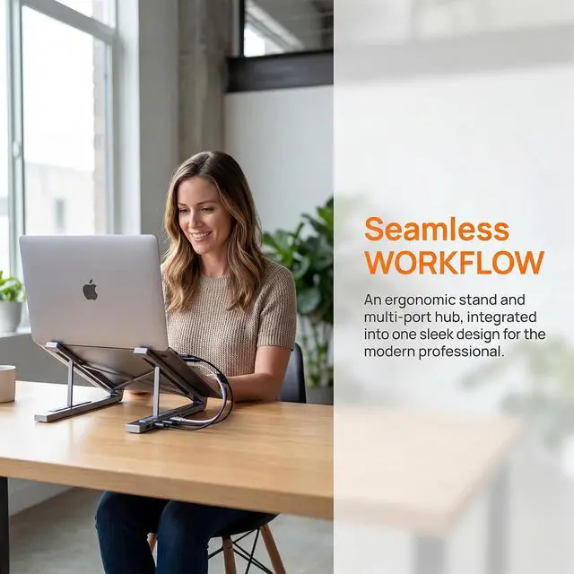 Alt view image 5 of 7 - 2026 New 8-in-1 Laptop Stand Docking Station with 4K HDMI, Dual USB-A 3.0, USB-C, 100W PD Charging, SD/TF Card Reader