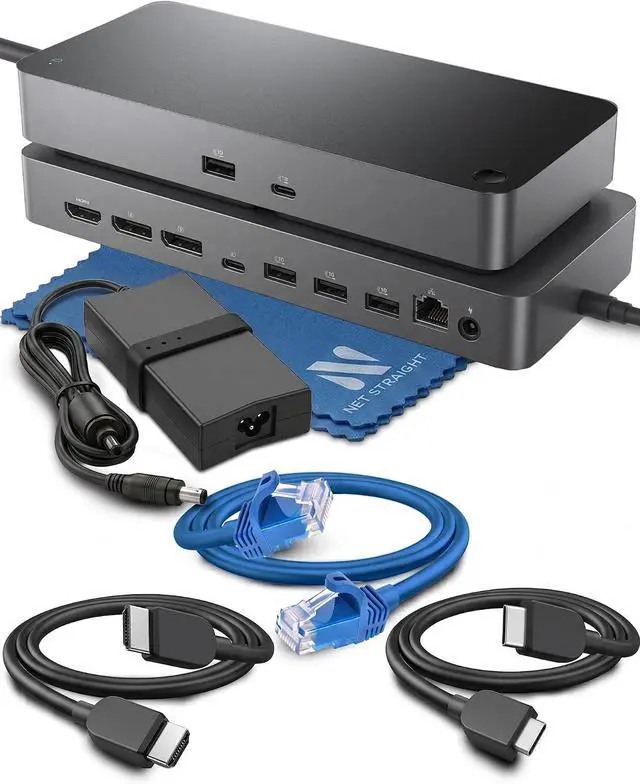 Main image of SD25 Pro USB-C Docking Station 130W Laptop Dock, Dual 4K Monitor Output, 2.5GbE Ethernet, HDMI 2.1, DisplayPort 1.4, 10Gbps USB-C & USB-A Hub Net Straight