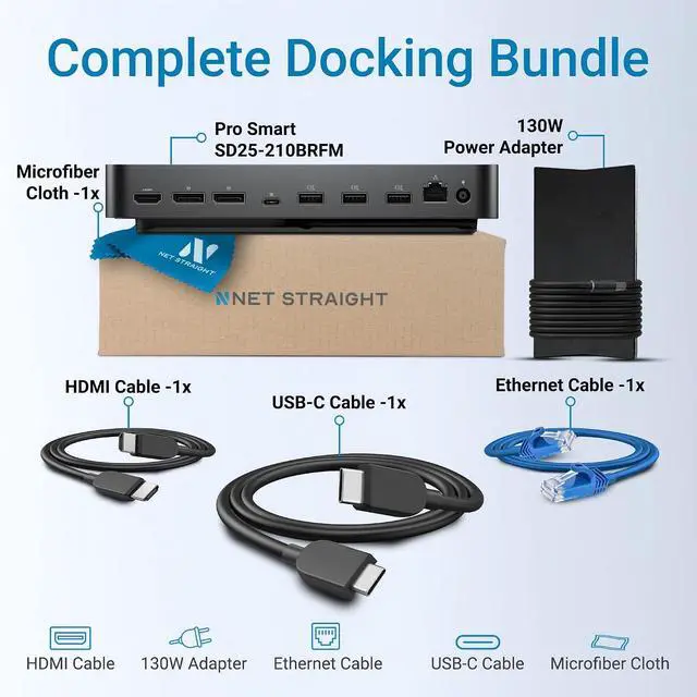 Alt view image 2 of 6 - SD25 Pro USB-C Docking Station 130W Laptop Dock, Dual 4K Monitor Output, 2.5GbE Ethernet, HDMI 2.1, DisplayPort 1.4, 10Gbps USB-C & USB-A Hub Net Straight