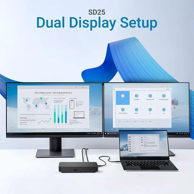 Alt view image 3 of 6 - SD25 Pro USB-C Docking Station 130W Laptop Dock, Dual 4K Monitor Output, 2.5GbE Ethernet, HDMI 2.1, DisplayPort 1.4, 10Gbps USB-C & USB-A Hub Net Straight