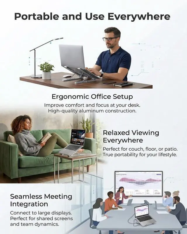 Alt view image 7 of 7 - USB-C Docking Station Laptop Stand with 4K HDMI, Universal Dual Display Dock, Adjustable Aluminum Laptop Stand, Fast Data Transfer, Dual Monitor Support for MacBook Pro/Air/Dell/HP/Surface(2pcs)