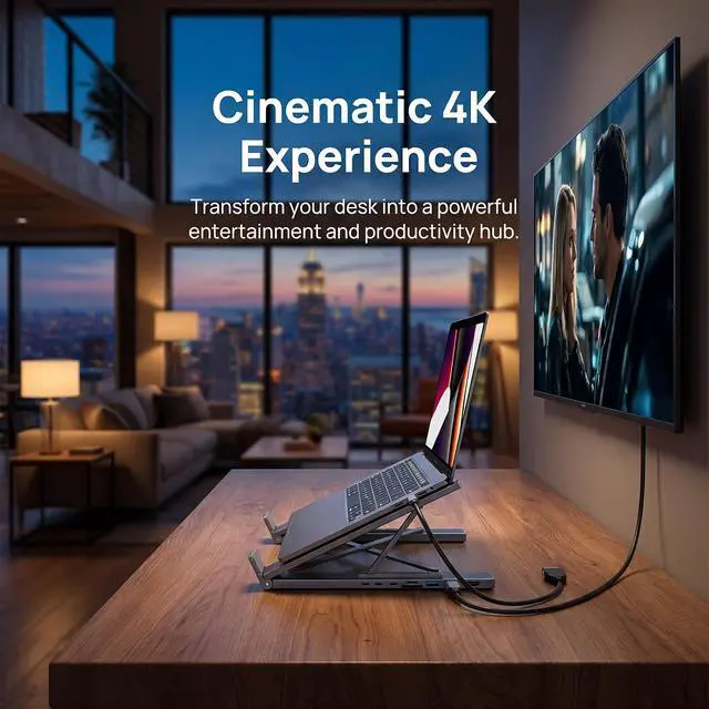 Alt view image 6 of 7 - 2026 New 8-in-1 Laptop Stand Docking Station with 4K HDMI, Dual USB-A 3.0, USB-C, 100W PD Charging, SD/TF Card Reader