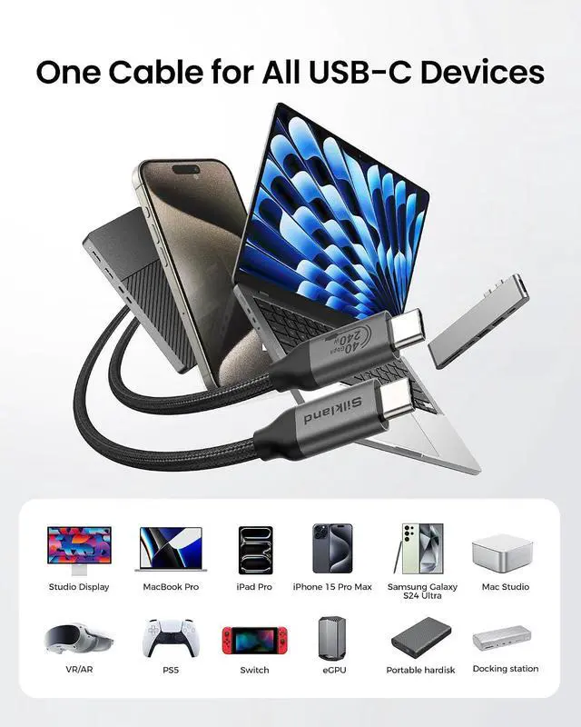 Alt view image 7 of 7 - Silkland USB 4 Cable for Thunderbolt 4 Cable (4FT+10FT), 40Gbps, 240W Fast Charging, 8K/5K@60Hz