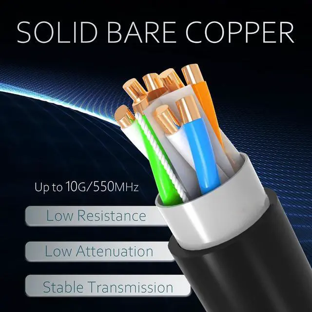Alt view image 3 of 7 - Outdoor Cat 6 Ethernet Cable 1000ft 23AWG Solid Bare Copper 550MHz Waterproof UV Resistant PoE++ Direct Burial Network Internet Cable Wooden Axle Bulk, Black