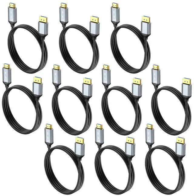 Main image of 4K DisplayPort to HDMI Cable 6ft 10-Pack, Uni-Directional DP (Source) to HDMI (Display) Cable for Desktop Monitor Projector HDTV AMD NVIDIA, 4K@60Hz, Aluminum Shell, Compatible with Lenovo HP Dell