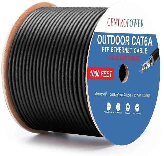 Main image of Cat 6A Outdoor Direct Burial Ethernet Cable, 1000 ft, CMR | Shielded F/UTP, 23AWG Solid Bare Copper, 10Gbps, 750MHz, Double Sheath Waterproof, UV, PoE++, 4PPoE, ETL Listed