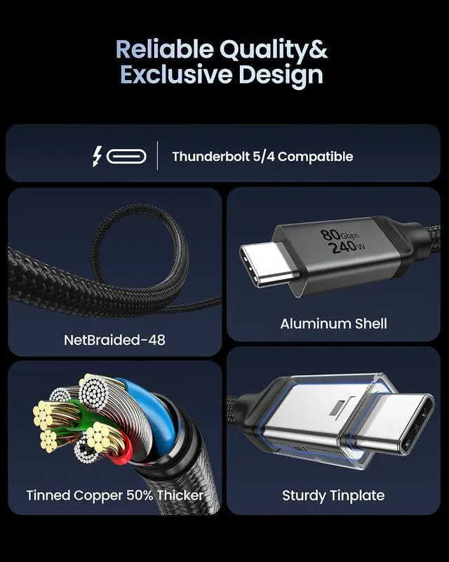Alt view image 5 of 7 - Silkland 80Gbps USB 4 for Thunderbolt 5 Cable 6.6FT/2M, up to 120Gbps Bandwidth for Dual 8K, 240W PD 3.1 Charging, Braided USB C Video Cable Compatible for Thunderbolt 4, SSD, MacBook,iPhone 17, Dock
