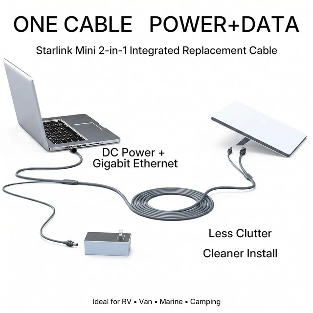 Alt view image 2 of 5 - Starlink Mini Ethernet Cable 10M/32FT, 2-in-1 Power and Data