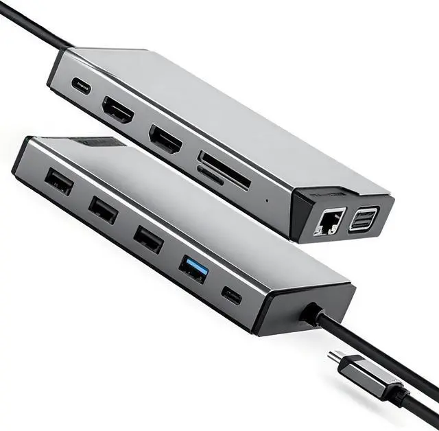Main image of 12-in-1 USB C Docking Station, 4K@60Hz Triple Display HDMI/VGA, 4X USB Ports, Gigabit Ethernet, 100W PD, SD/TF Card Reader, for Laptop/Desktop