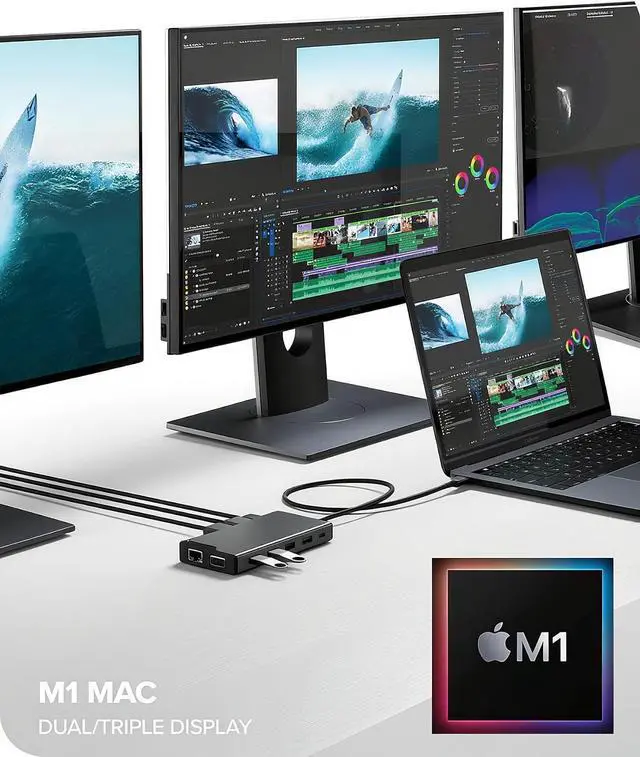 Alt view image 5 of 7 - 12-in-1 USB C Docking Station, 4K@60Hz Triple Display HDMI/VGA, 4X USB Ports, Gigabit Ethernet, 100W PD, SD/TF Card Reader, for Laptop/Desktop