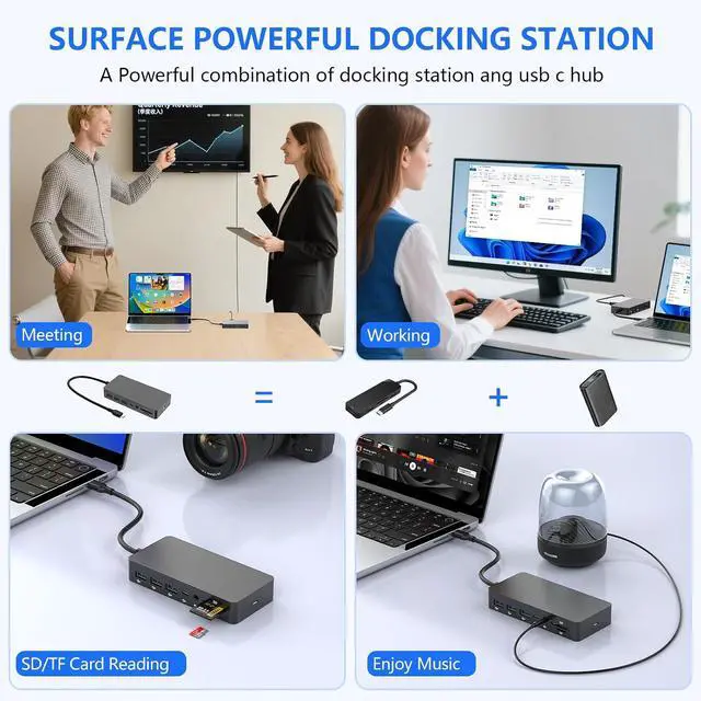 Alt view image 6 of 7 - Surface Thunderbolt 4 Docking Station, Triple Display via HDMI, VGA & DP with Power Adapter, Surface Dock Compatible with Surface Pro 12/11/10/9/8/X/7 & Surface Laptop 5/4/3, Surface Go, Studio
