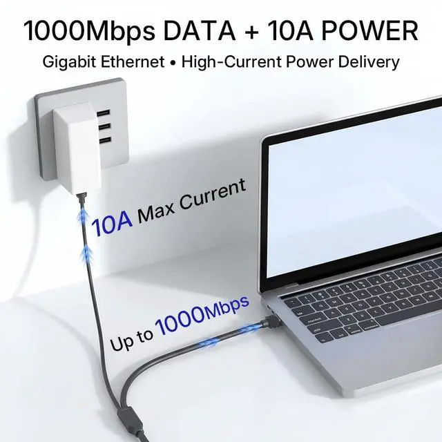 Alt view image 3 of 5 - 50FT/15M 2-in-1 Starlink Mini Ethernet Cable, Integrated DC Power + Cat5e Gigabit Data Replacement Cord, Waterproof Outdoor Cable for RV Marine Camping, Includes USB-C to DC Adapter