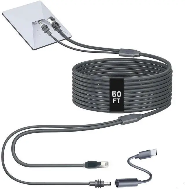 Main image of 50FT/15M 2-in-1 Starlink Mini Ethernet Cable, Integrated DC Power + Cat5e Gigabit Data Replacement Cord, Waterproof Outdoor Cable for RV Marine Camping, Includes USB-C to DC Adapter