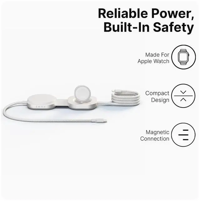 Alt view image 5 of 7 - ZENS Charging Cable Pro 3 | The Only Cable that Charges MacBook 140W + iPhone MagSafe Qi2 Wireless 15W + Apple Watch Fast Charge | MFi Certified | Power Adapter Not Included | 4.9 ft | White