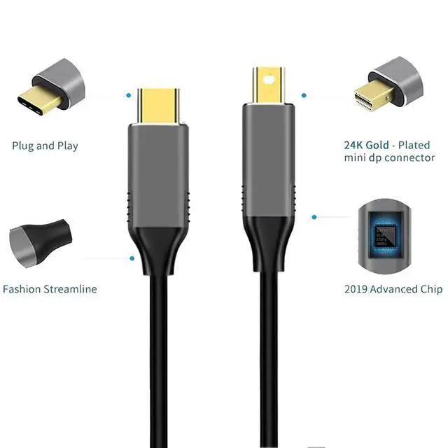 Alt view image 4 of 5 - USB to Display Port Cable 6-Foot USB Type-C to Cable 4k l Portable Cable