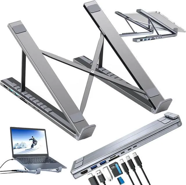 Main image of USB-C Docking Station Laptop Stand with 4K HDMI, 8 in 1 USB C Laptop Docking Station Stand, Portable Adjustable Computer Holder with USB 3.0, PD 100w, Multiport Adapter for Notebook Tablet (1Pcs)
