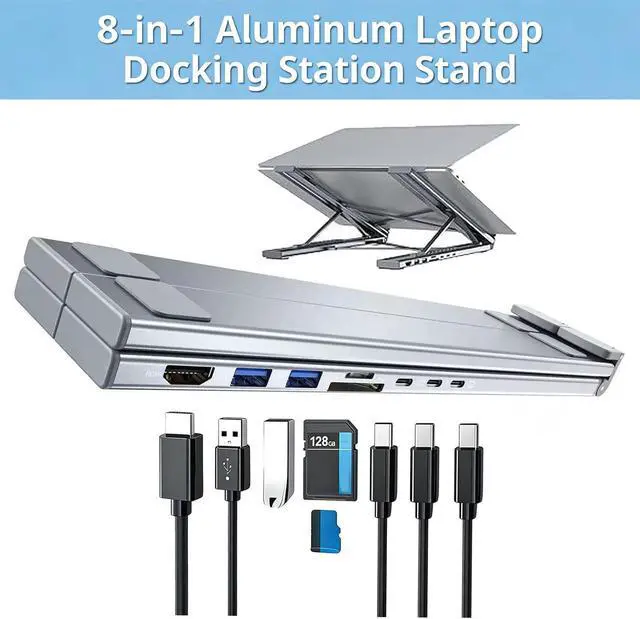 Alt view image 3 of 7 - USB-C Docking Station Laptop Stand with 4K HDMI, 8 in 1 USB C Laptop Docking Station Stand, Portable Adjustable Computer Holder with USB 3.0, PD 100w, Multiport Adapter for Notebook Tablet (1Pcs)