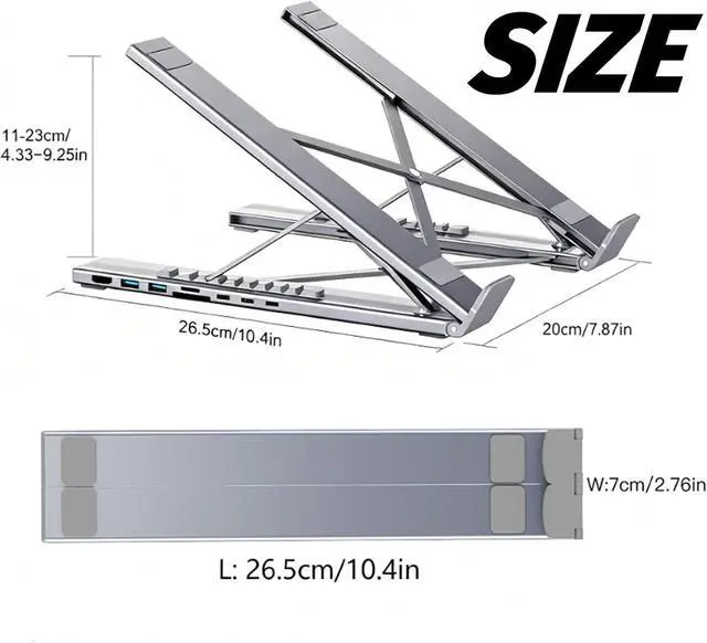 Alt view image 7 of 7 - USB-C Docking Station Laptop Stand with 4K HDMI, 8 in 1 USB C Laptop Docking Station Stand, Portable Adjustable Computer Holder with USB 3.0, PD 100w, Multiport Adapter for Notebook Tablet (1Pcs)