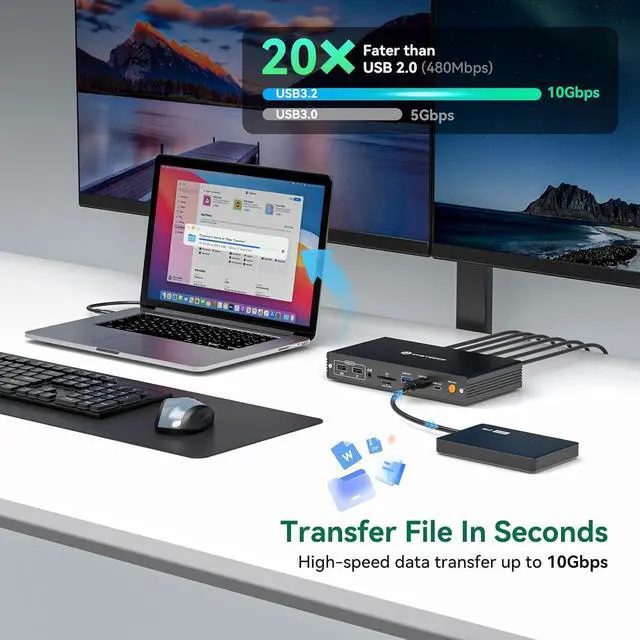 Alt view image 4 of 7 - Thunderbolt Docking Station 4 Monitors 4K@60Hz for M1 M2 M3 M4 MacBook Pro/Air with DisplayLink Technology, 15 in 1 USB C Dock with 4 HDMI PD 100W, USB 3.2 10 Gbps