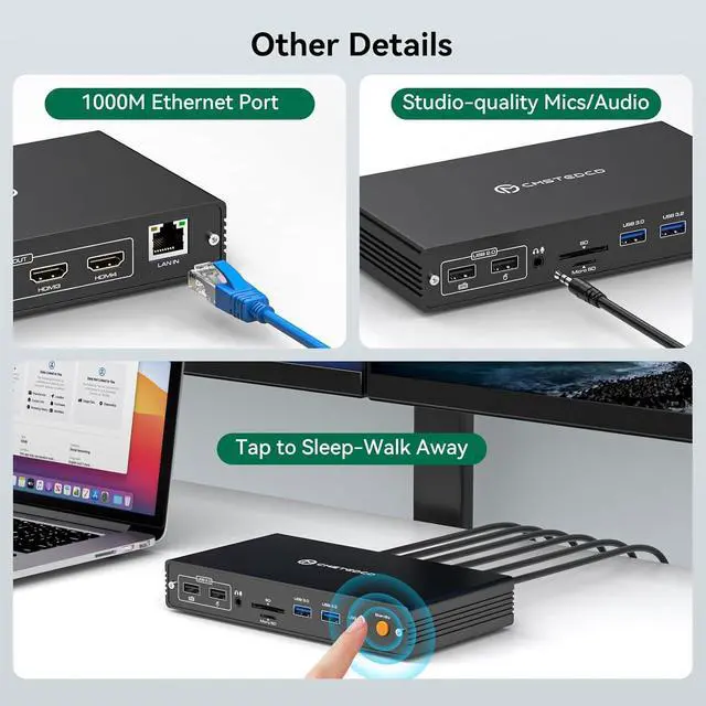 Alt view image 6 of 7 - Thunderbolt Docking Station 4 Monitors 4K@60Hz for M1 M2 M3 M4 MacBook Pro/Air with DisplayLink Technology, 15 in 1 USB C Dock with 4 HDMI PD 100W, USB 3.2 10 Gbps