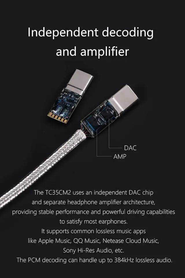 Alt view image 6 of 7 - DD ddHiFi TC35CM2 USB-C to 3.5mm Hi-Res DAC & AMP Cable High-Fidelity Lossless Decoding Adapter Cable, Up to PCM 32bit/384kHz