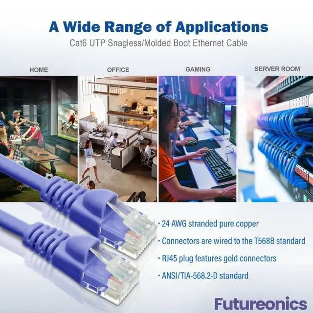 Alt view image 7 of 7 - (50 Pack Cat 6 Ethernet Cable 3 Feet Purple UTP Booted 3 FT Computer Network Cable, Internet Cable, Cat 6 Cable